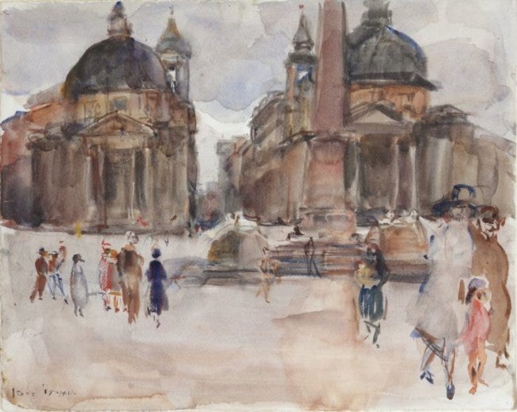 'Piazza del Popolo, Rome' 1927 - aquarel op papier: 