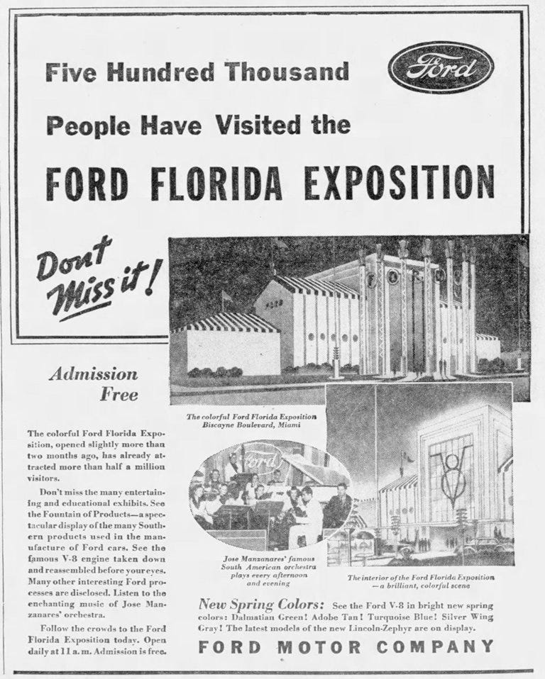 Figure 4: Ad for Ford Florida Exposition on April 7, 1937
