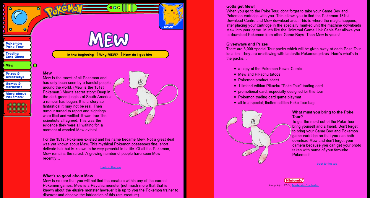 The official Pokémon Australia website provided details about Mew and how it could be obtained from the event