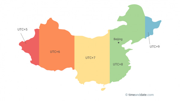 An image showing China's 5 timezone as at 1949