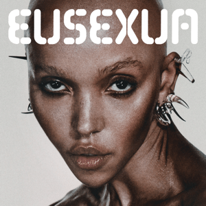 The word "EUSEXUA" above a bald Twigs, who looks into the camera with neck craned and ears extensively ornamented
