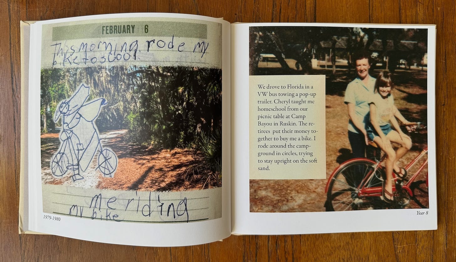 Picture and drawing of girl riding a bike