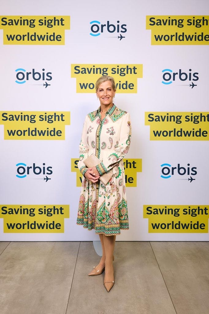 Sophie wearing a floral dress at Orbis event 
