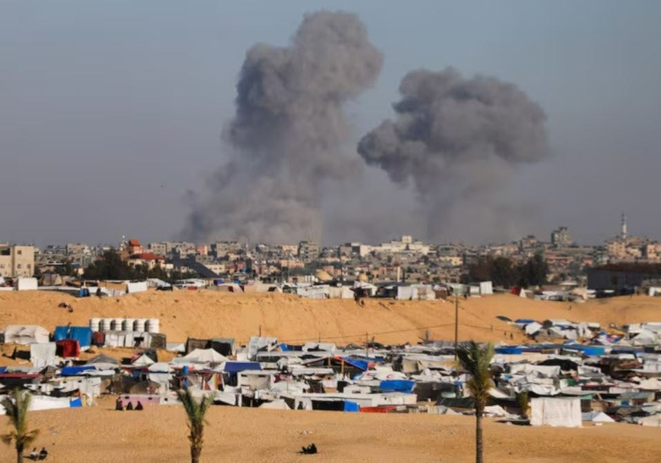 Smoke rises following an Israeli airstrike on residential areas east of Rafah, Gaza Strip. (AP)