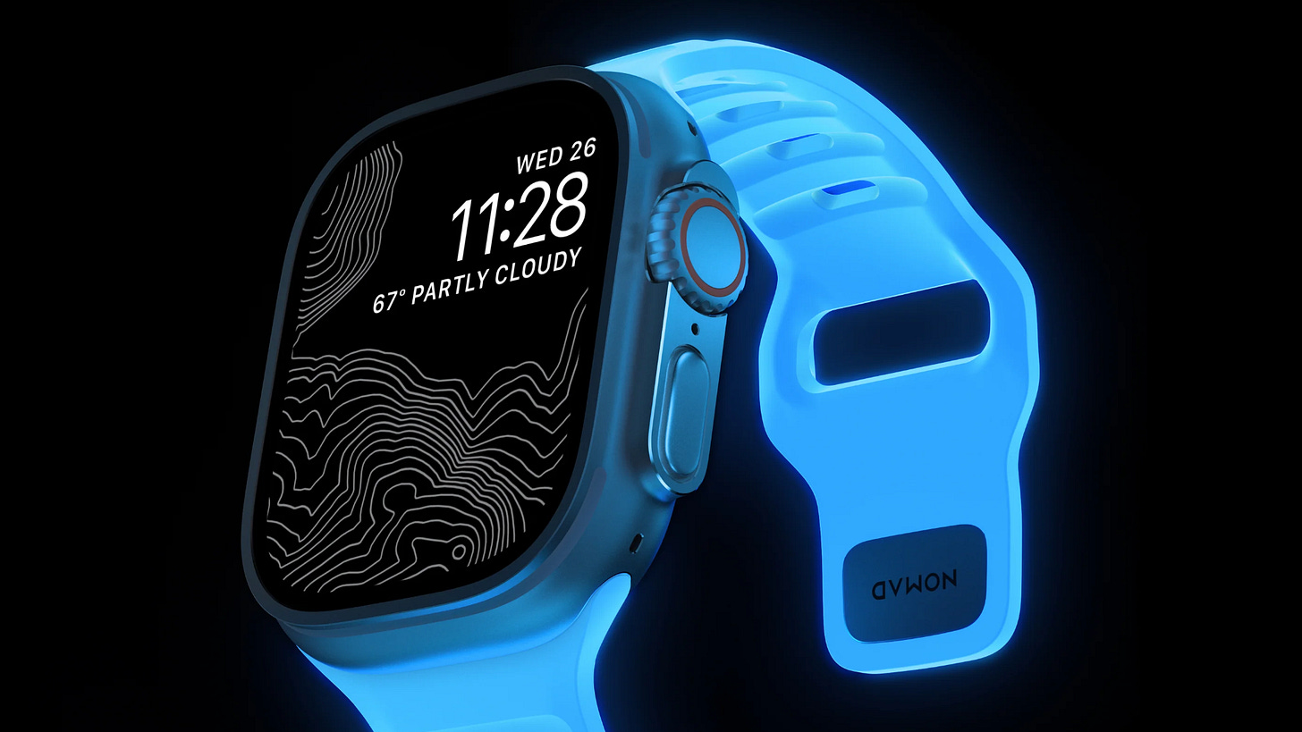 Nomad Icy Blue Glow Apple Watch Ultra band