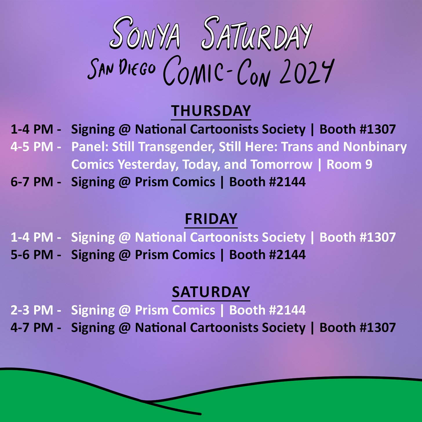 Sonya's SDCC 2024 schedule