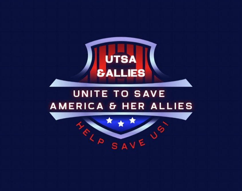 Unite to Save America & Allies shield logo featuring the text 'Help Save Us!