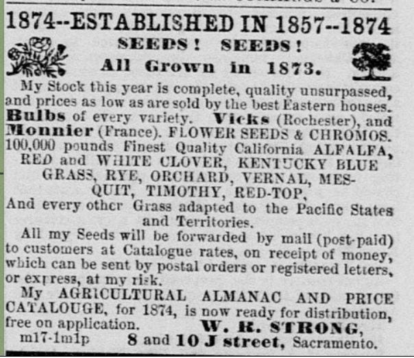 1874 advertisement for J. Monnier seeds