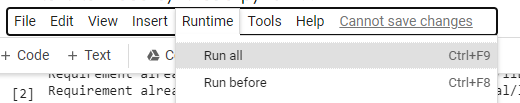 Screenshot of "Runtime > Run all" command