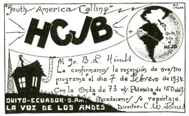 1934 HCJB QSL | OneTubeRadio.com