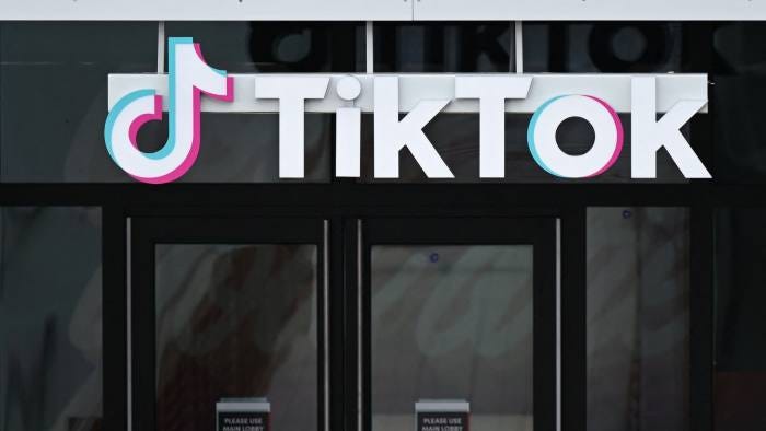 The TikTok logo on its offices in Culver City, California