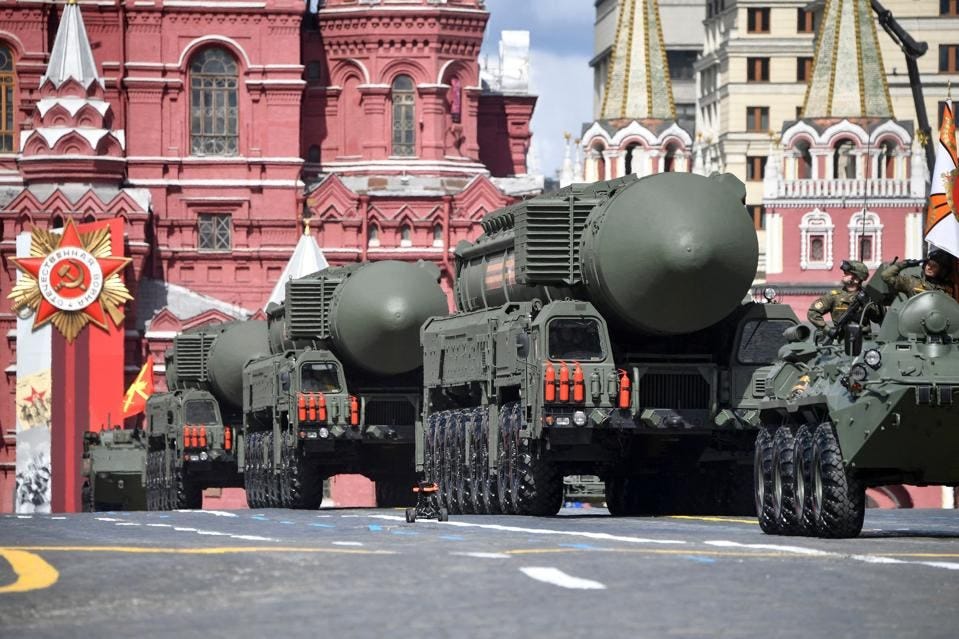 Russian nuclear-tipped ICBMs parade through Red Square in Moscow