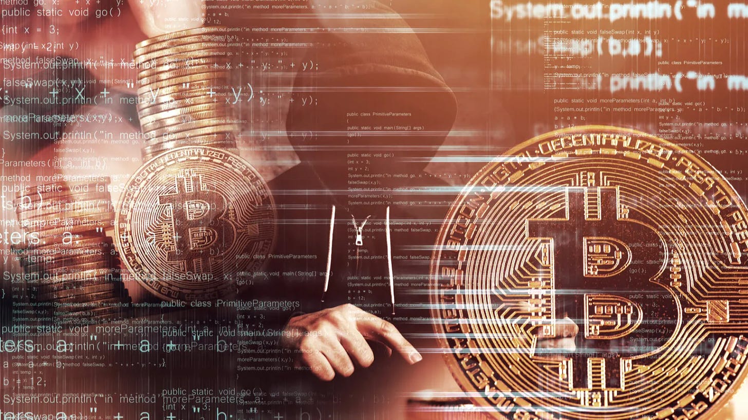 Computer hacker and Bitcoin cryptocurrency. Image: Shutterstock