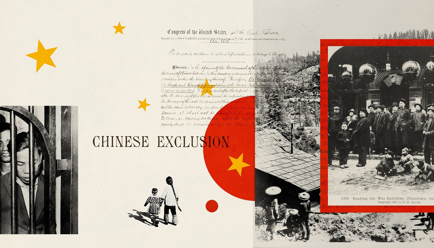 A photo collage of various Chinese Americans in United States throughout history.