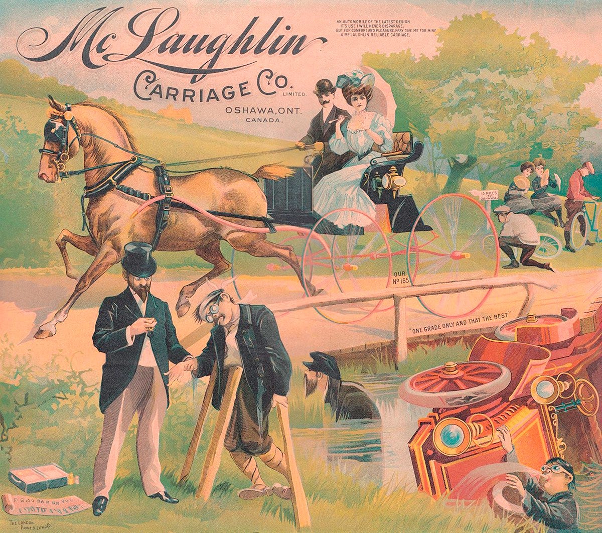 McLaughlin Carriage Co portrays a cartoonish car wreck