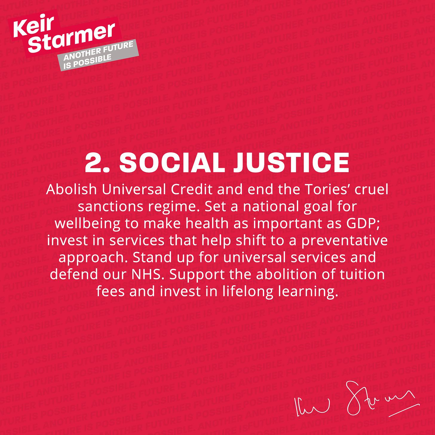 Keir Starmer - 2 Social Justice - Leadership Pledge Graphic