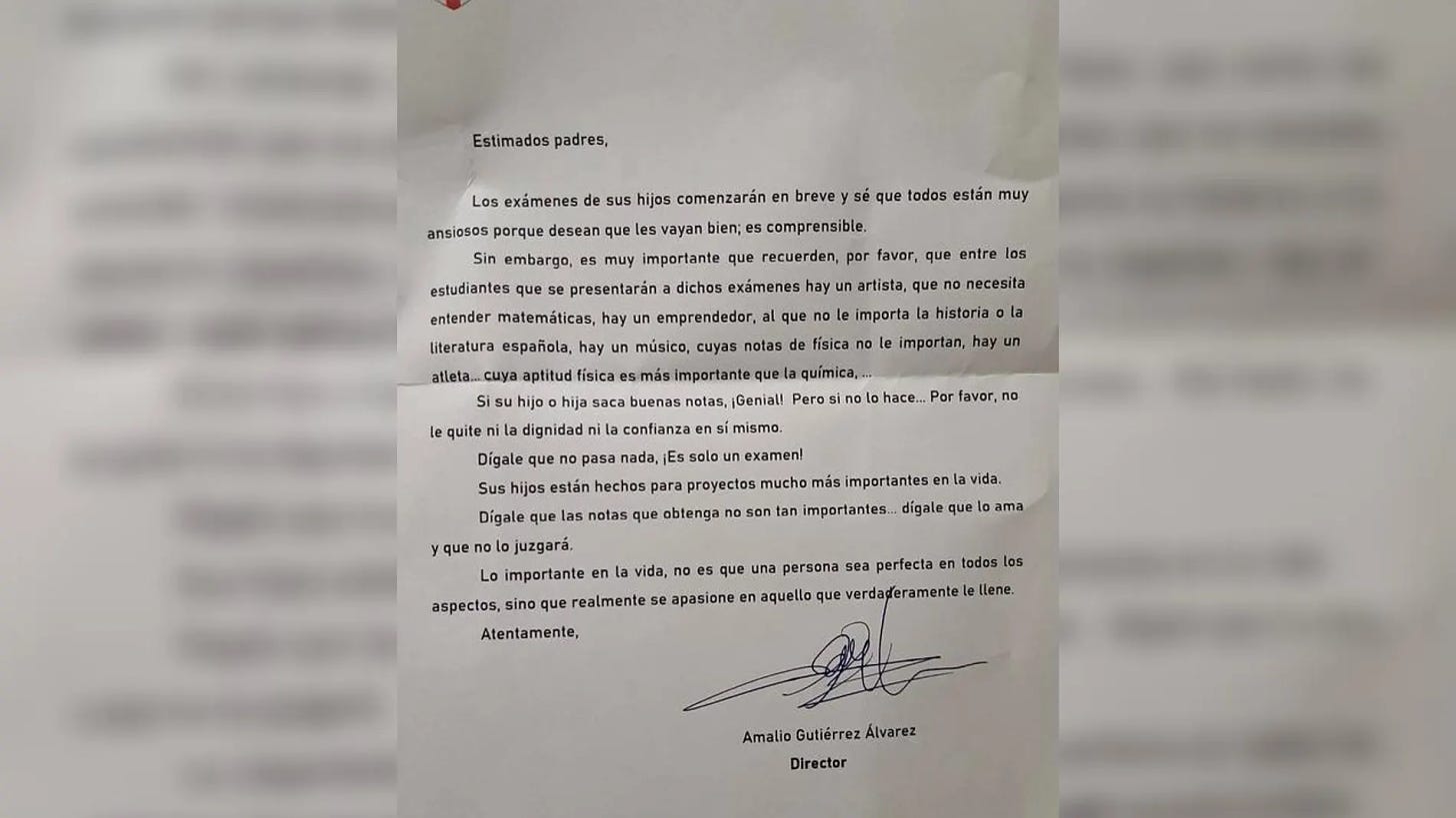 La carta que supuestamente mandó el director de un centro educativo a los padres de los alumnos