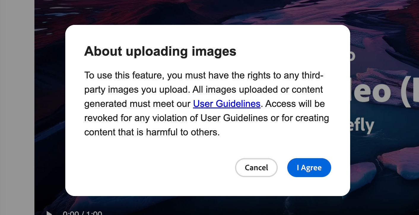 To use this feature, you must have the rights to any third-party images you upload. All images uploaded or content generated must meet our User Guidelines. Access will be revoked for any violation of User Guidelines or for creating content that is harmful to others.