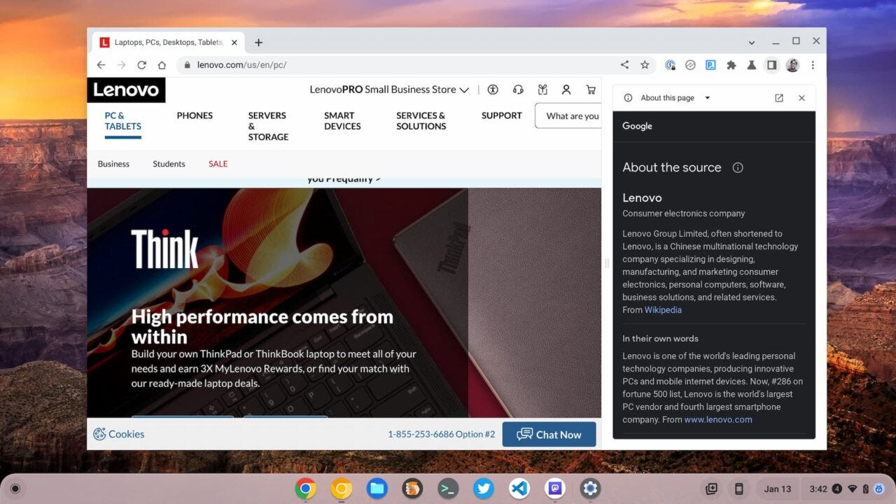 Chrome OS 109 release adds information about web sources