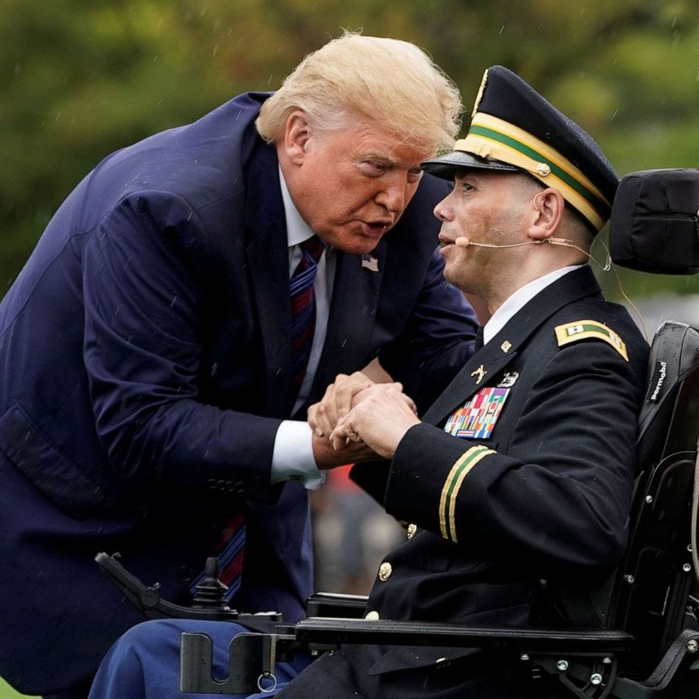 Trump embraces disabled Army captain after performance of 'God Bless  America' - ABC News