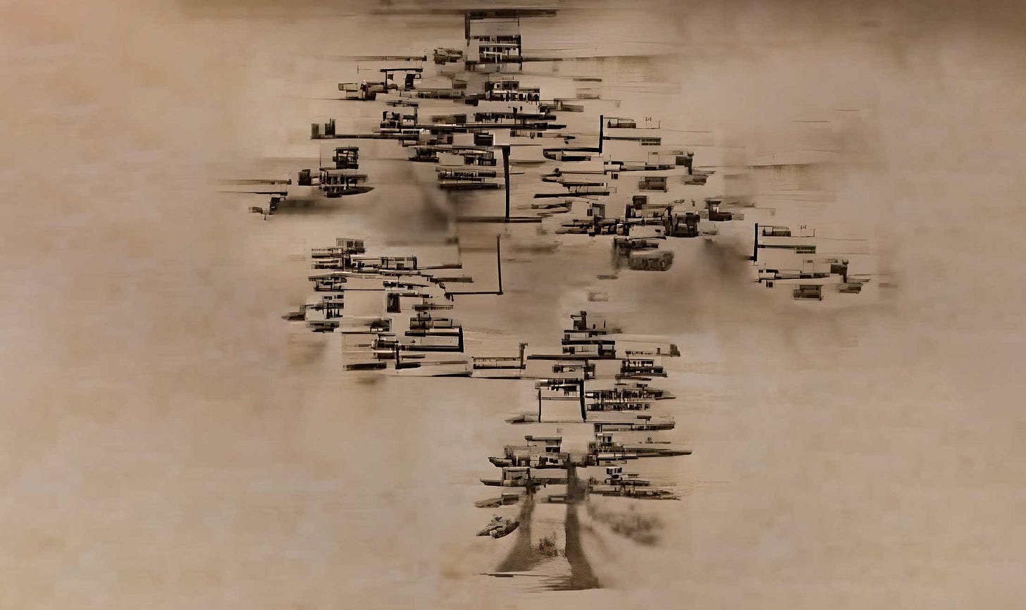 Abstract image showing lines connected into a large network on a parchment background