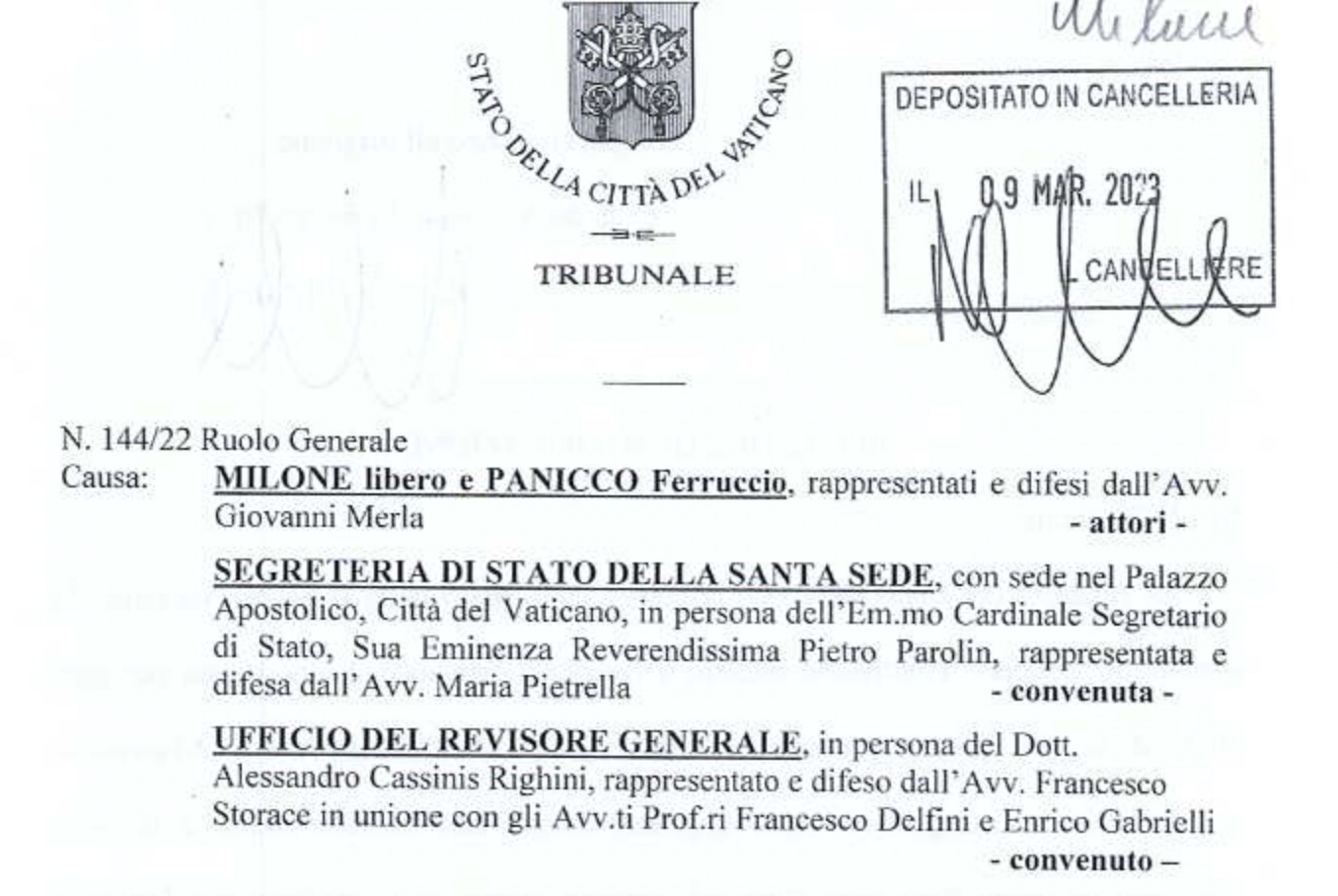 Vatican court tosses objections to Milone lawsuit