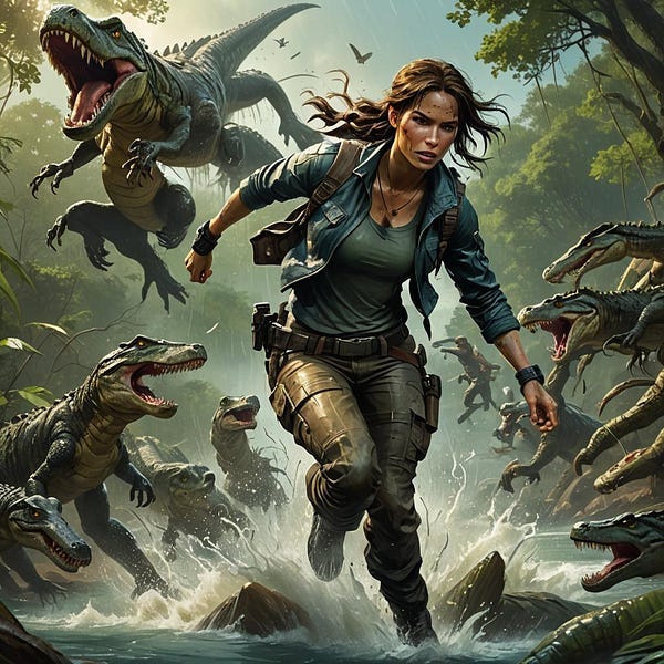 Explorer running from crocodiles