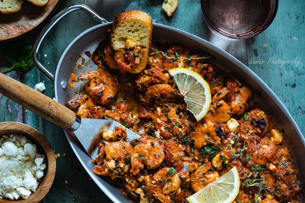 Saganaki de crevettes à la grecque