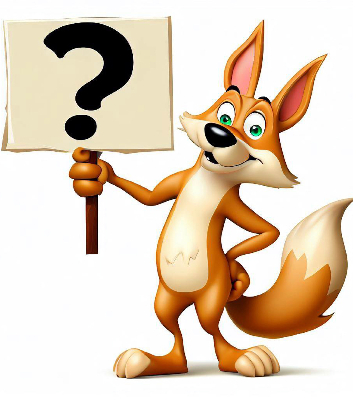 An animated coyote holding up a sign with a question mark