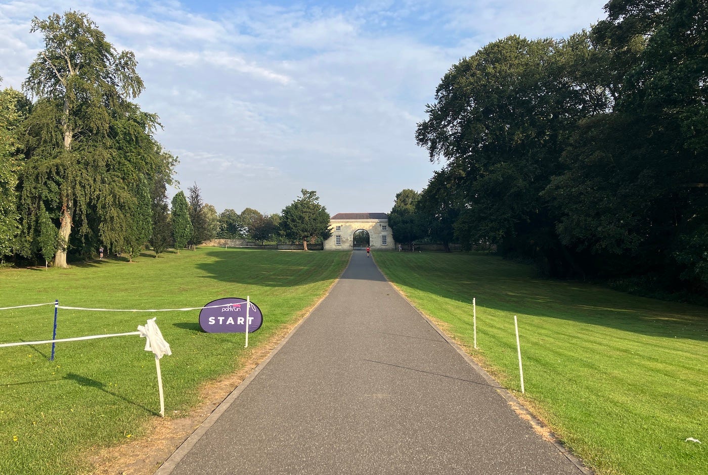 Long driveway up to gatehouse