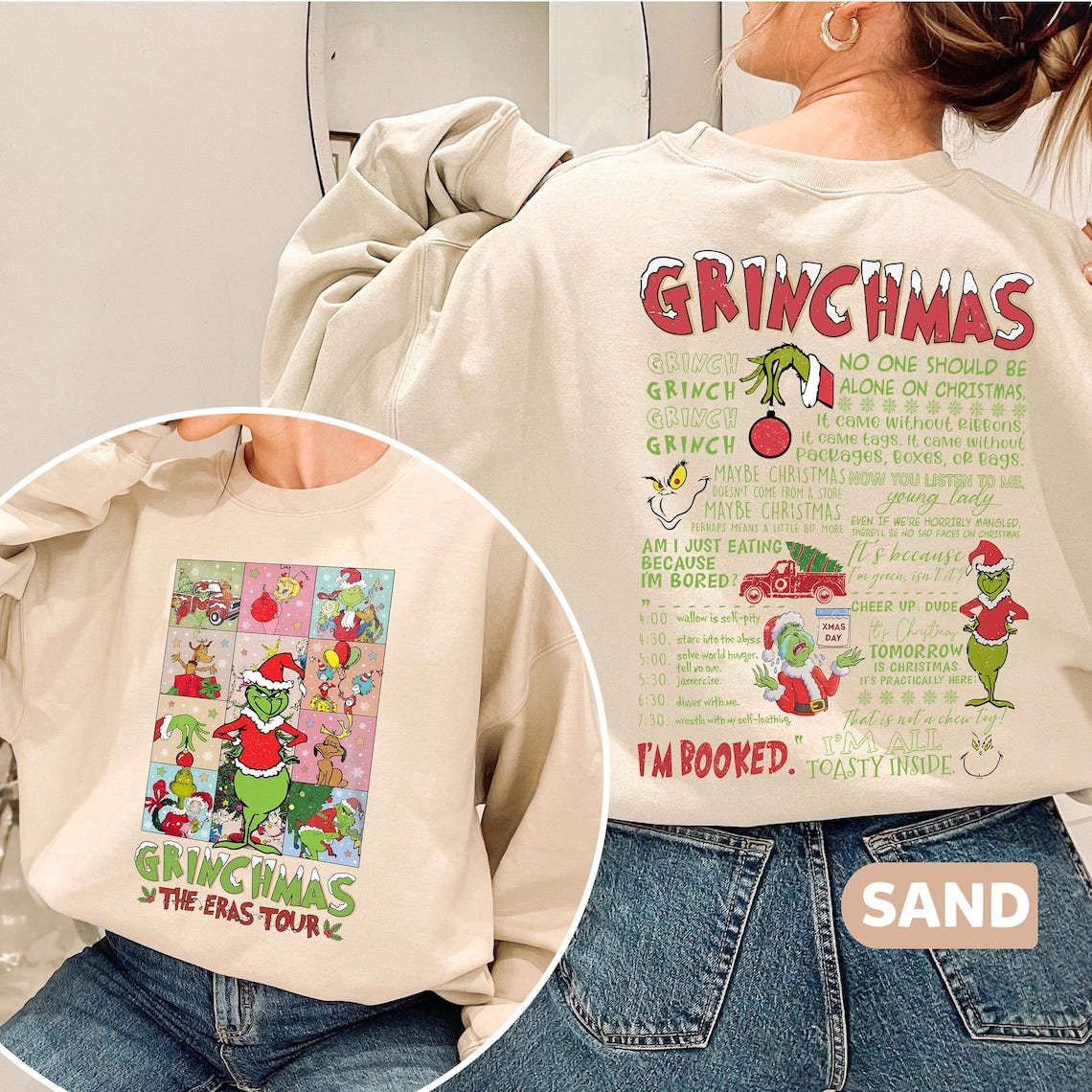 2-Sided Grinchmas Eras Tour Sweatshirt Grinch Christmas Sand