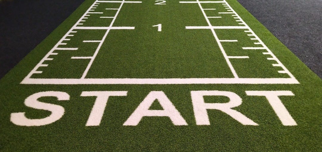 a football field with the words start written on it