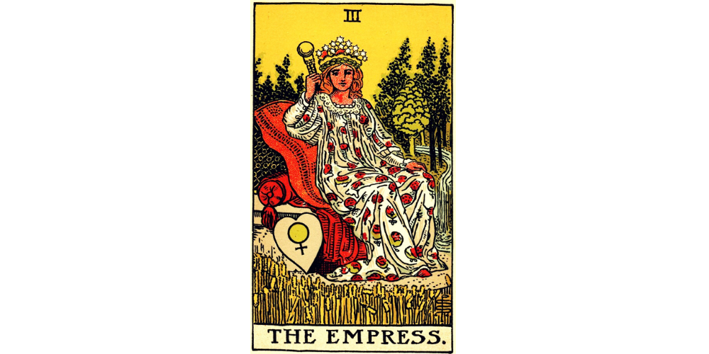 The Empress tarot card. Description follows in the text.