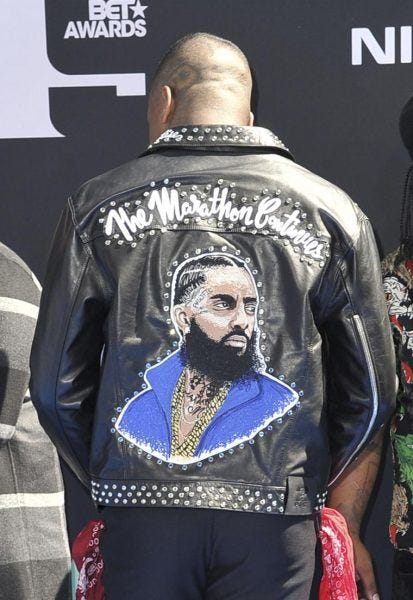 nipsey hussle leather jacket homage bet awards