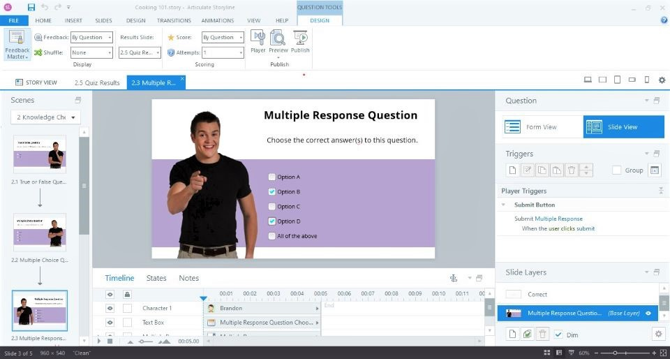 Öğretim tasarımında kullanılan dijital araç, Storyline programının arayüzü