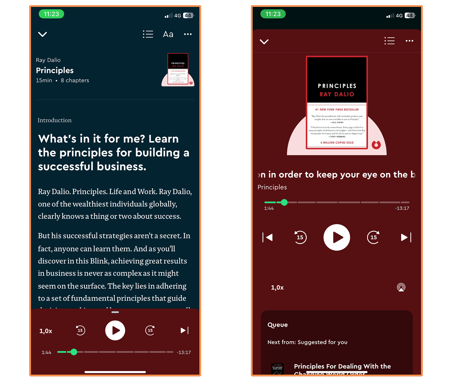 Blinkist's audio version for the book Principles