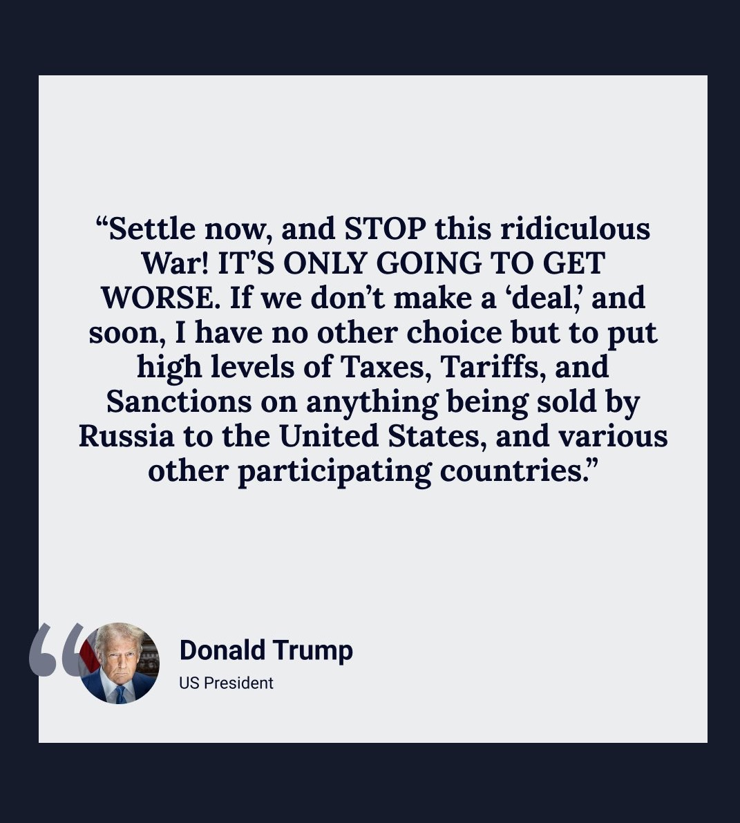 Novaya Gazeta Europe on X: "Threatening to impose new sanctions, taxes and  tariffs on Russia unless Putin ended the country's “ridiculous” war in  Ukraine, Trump stressed that he “loved the Russian people”