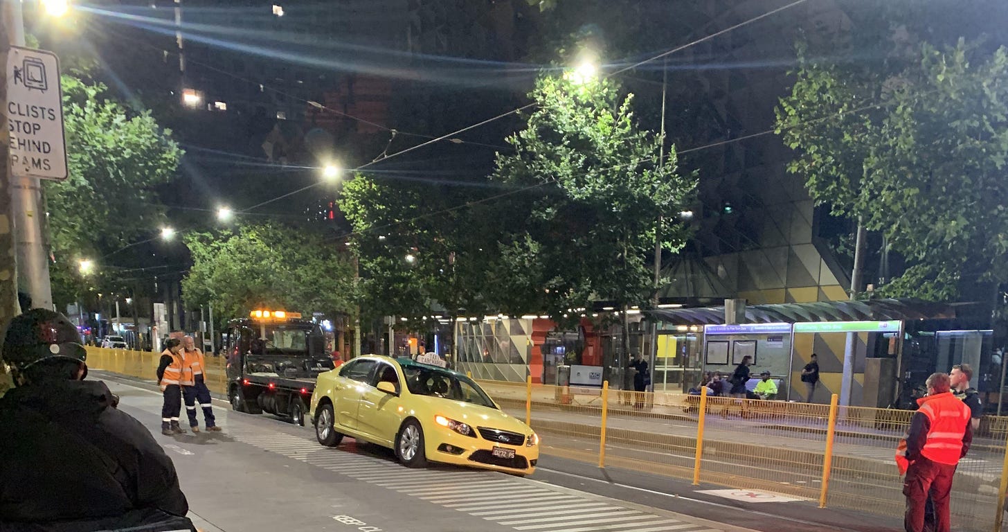 r/melbourne - I have no words - Swanston Street tram disruption right now