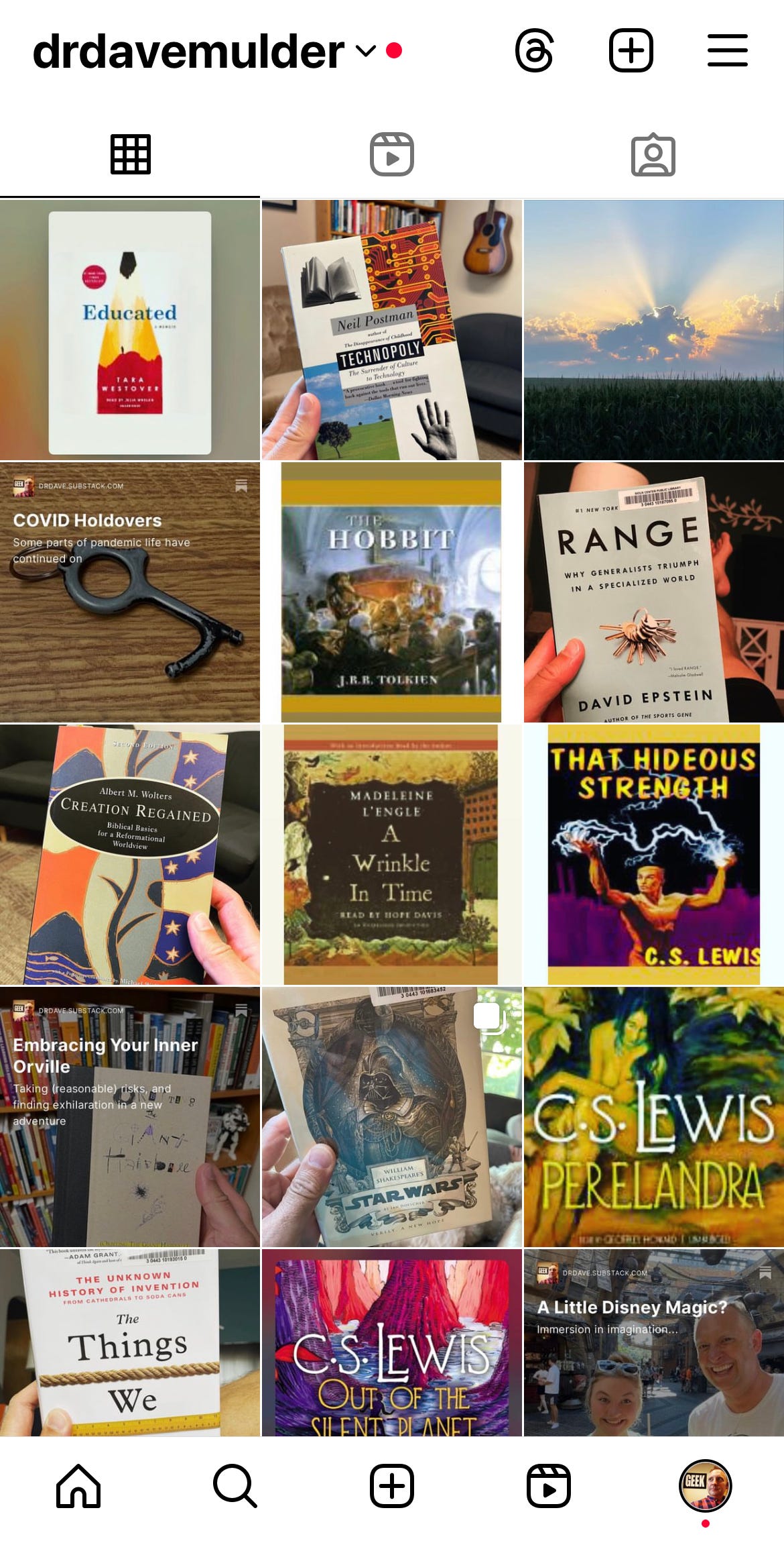 A screenshot of Dr. Dave's Instagram posts illustrating many books he's read this summer