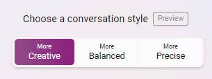 Available conversation modes for Bing AI