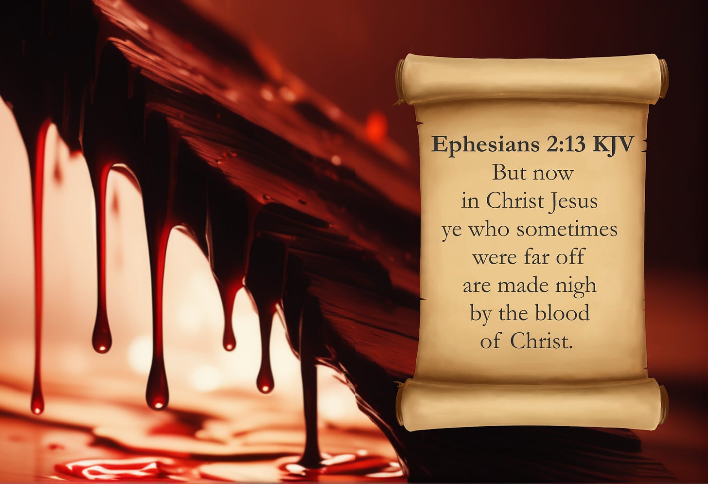 Dripping Blood of Jesus Christ KJV Card -  Ephesians 2:13 KJV - But now in Christ Jesus ye who sometimes were far off are made nigh by the blood of Christ. 