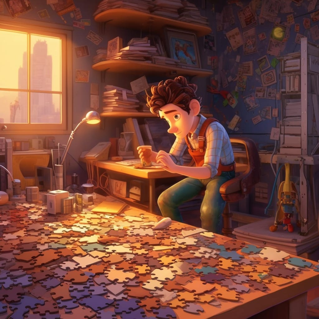 Man looking at an unfinished puzzle