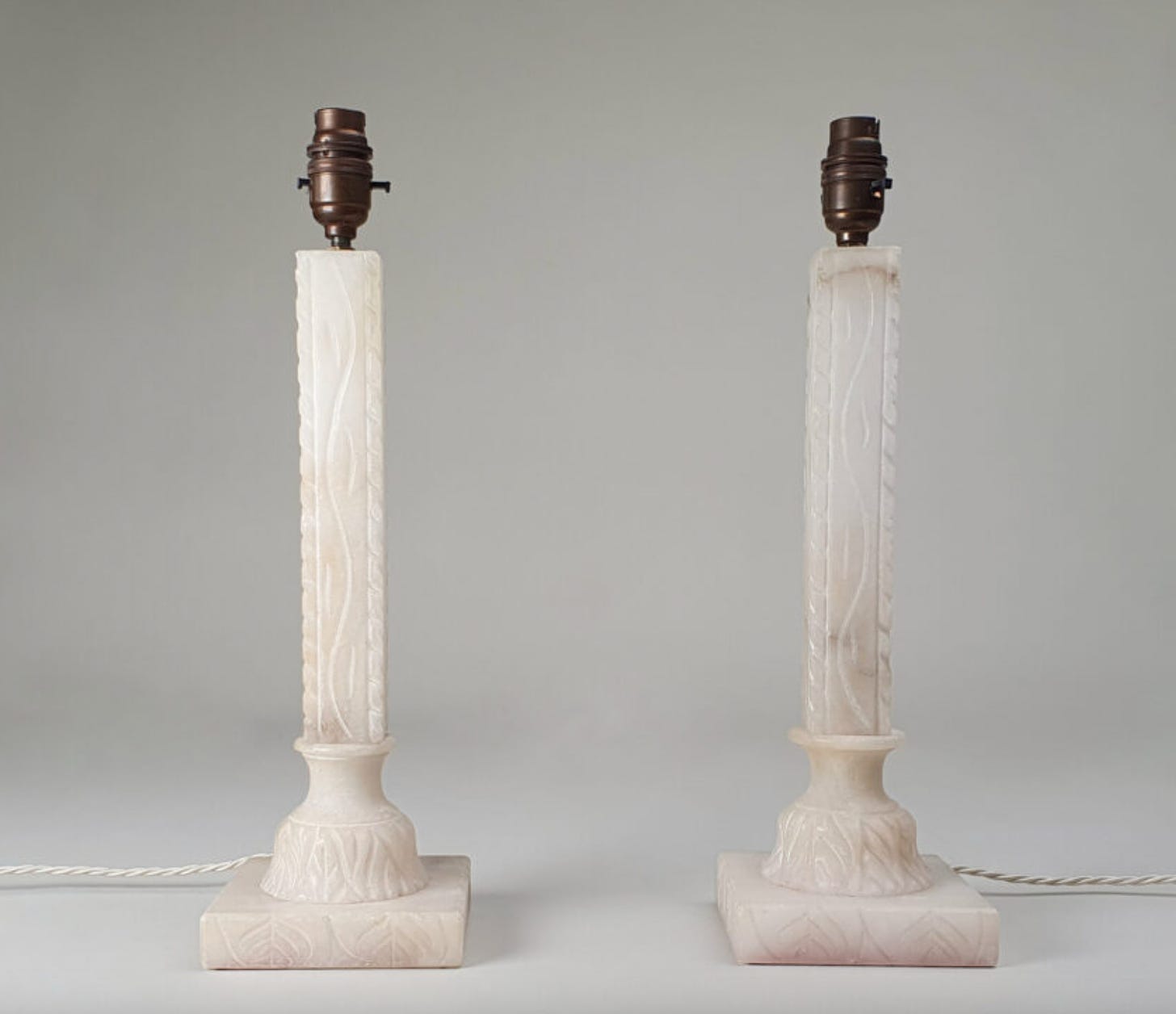 Mist Antiques, Pair Of Mid Century Antique Carved Column Table Lamps, £280