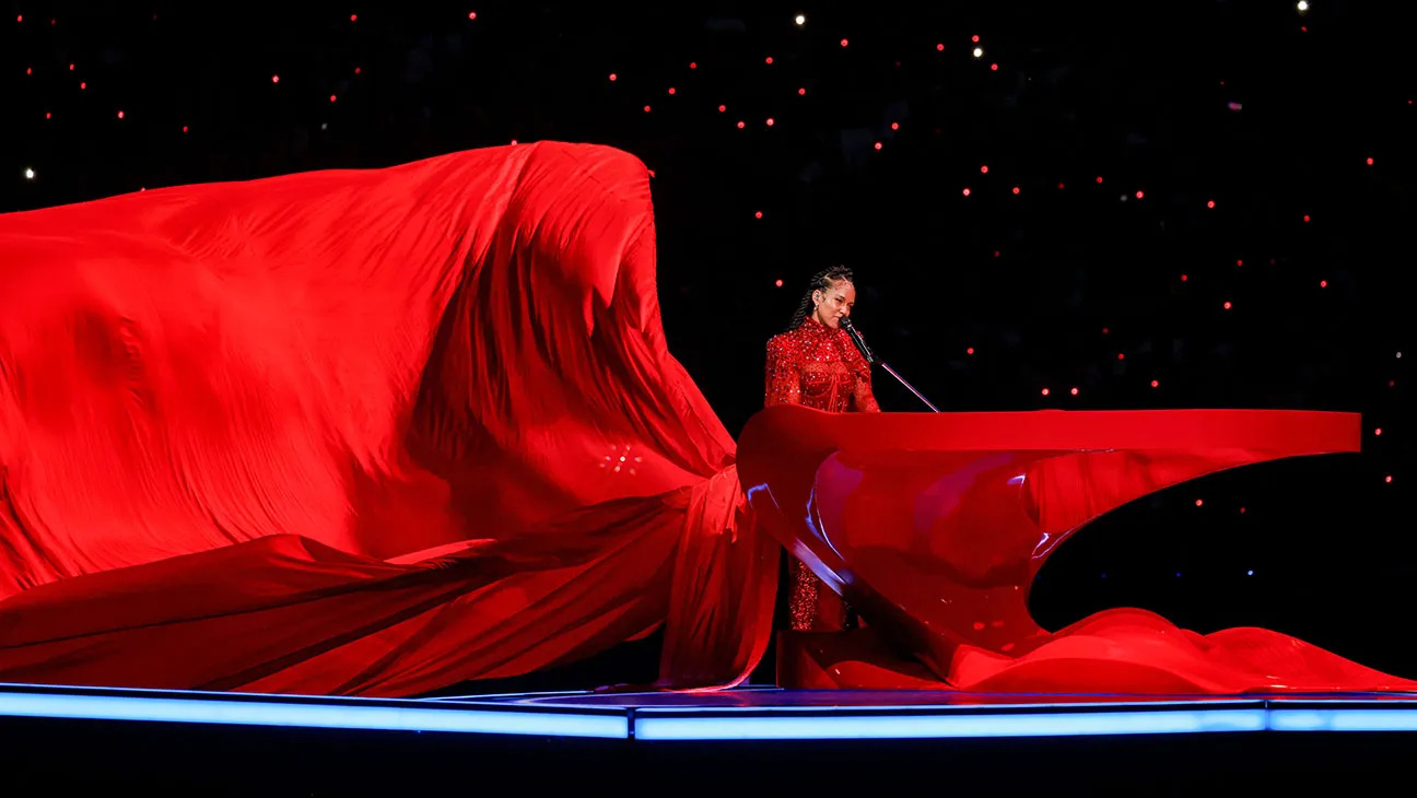 Alicia Keys performing at the Super Bowl
