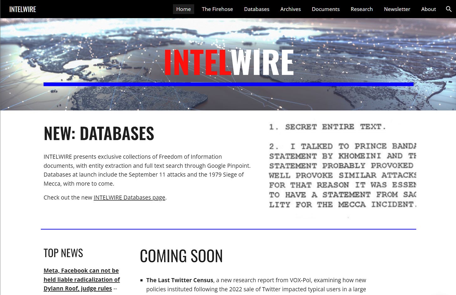 Image of the new INTELWIRE home page
