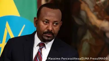 The Nobel Peace Prize laureate, Ethiopian Prime Minister Abiy Ahmed Ali attends a press conference.