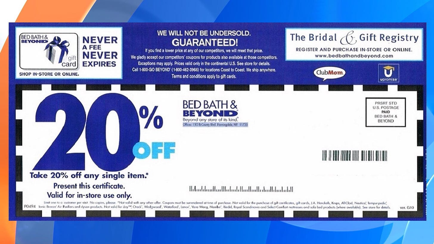 Bed, Bath and Beyond might be getting rid of 20 percent off coupons