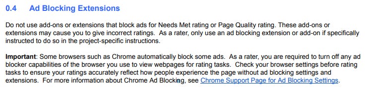 Ad blocking extensions overview from the Quality Rater Guidelines