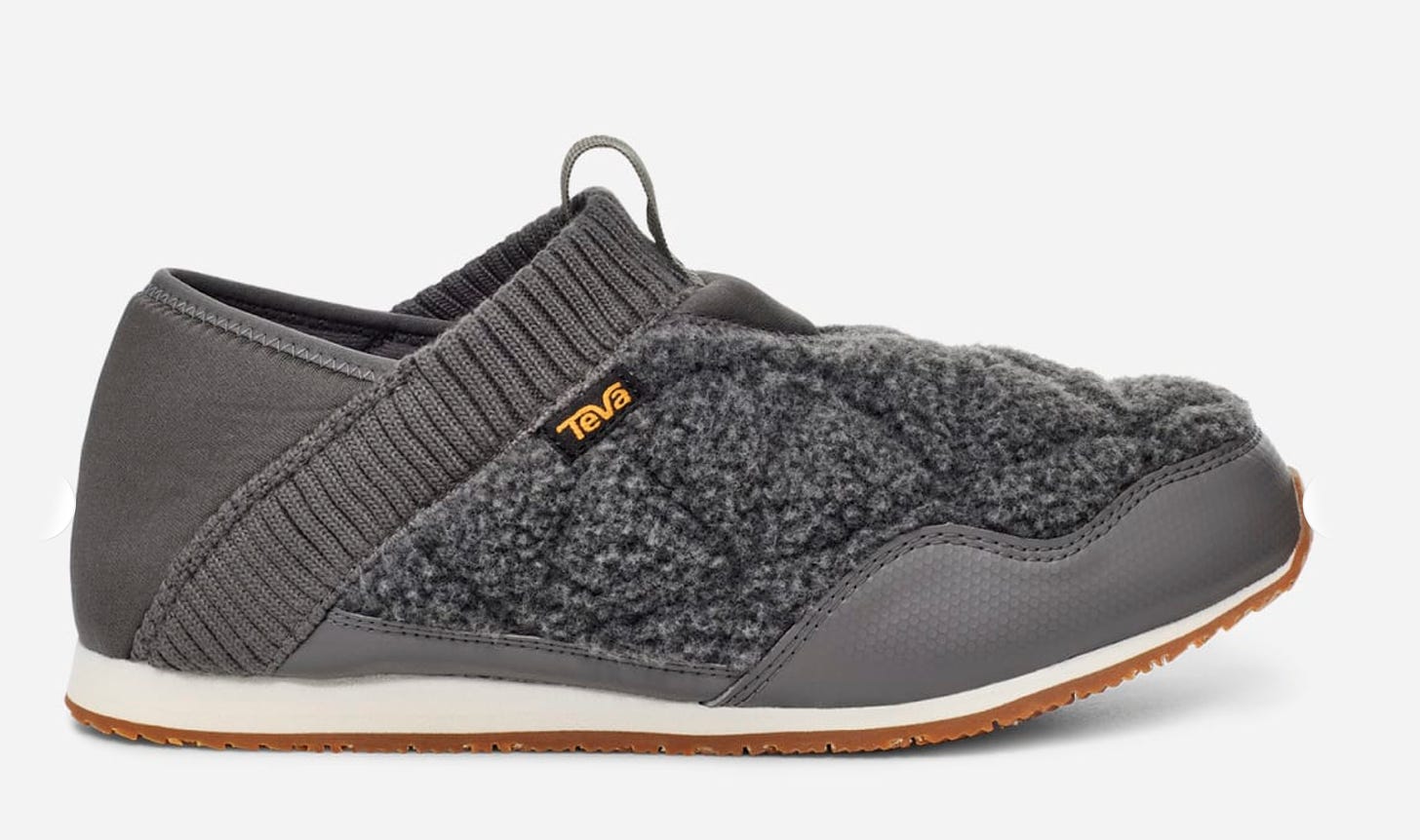 Grey Teva sneaker/slipper with fuzzy top 