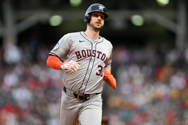 Kyle Tucker of the Houston Astros runs to third base during the first inning against the Cleveland Guardians at Progressive Field on September 28,...